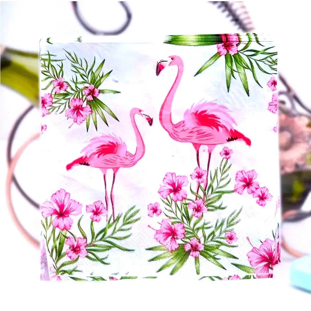 Pink Flamingo Hibiscus Luncheon Paper Napkins, 20 ct